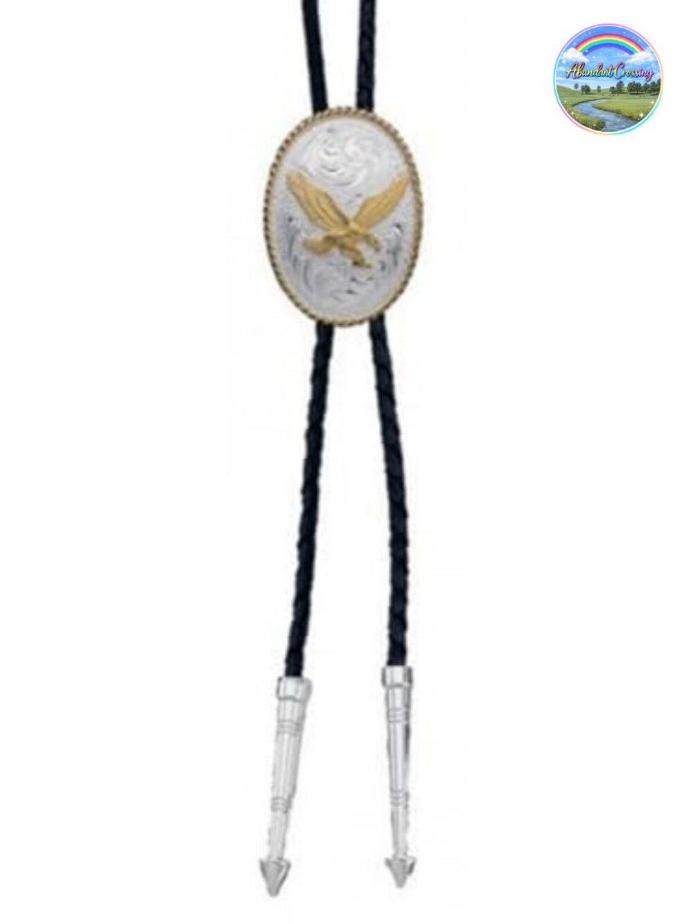 Western Bolo Tie Leather Cord Silver Tips Southwestern Style